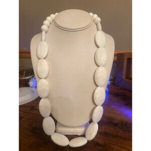 Vintage White Lucite Bead Necklace – Chunky Mod Retro w/ Hidden Clasp